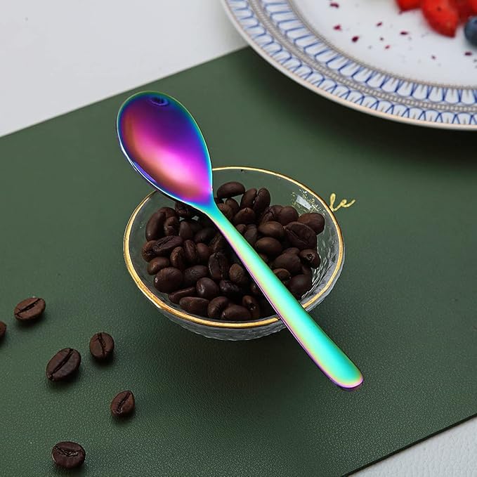 Rainbow Demitasse Espresso Spoons, 5.5'' Mini Coffee Spoons, Set of 6, Stainless Steel, Dishwasher Safe
