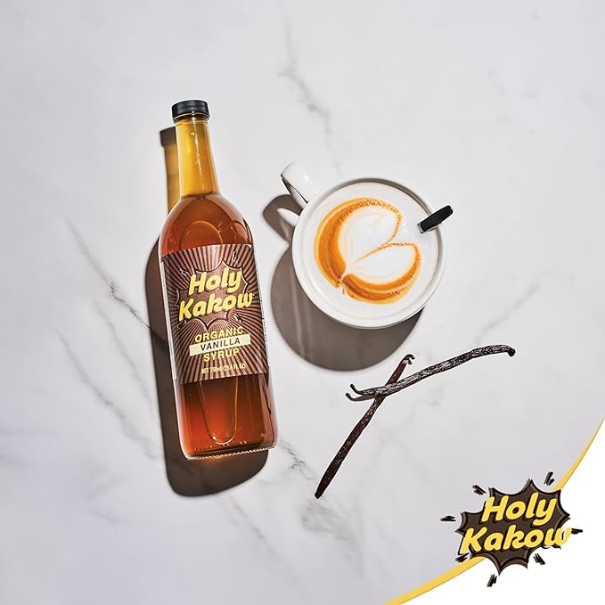 Holy Kakow Cafe Organic Vanilla Syrup - Vanilla Syrup, Coffee Syrup, Organic Syrup for Coffee, Vanilla Syrup for Coffee, Add to Latte, Cocktail & Shake, Real Food Ingredients, Specific Flavor - 750ml