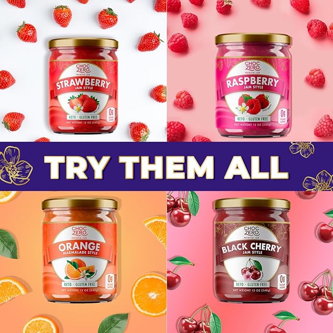 ChocZero Keto Blueberry Fruit Spread, No Added Sugar, Low Carb, All Natural Jam, Sweetened with Monk Fruit (1 jar, 12 oz)