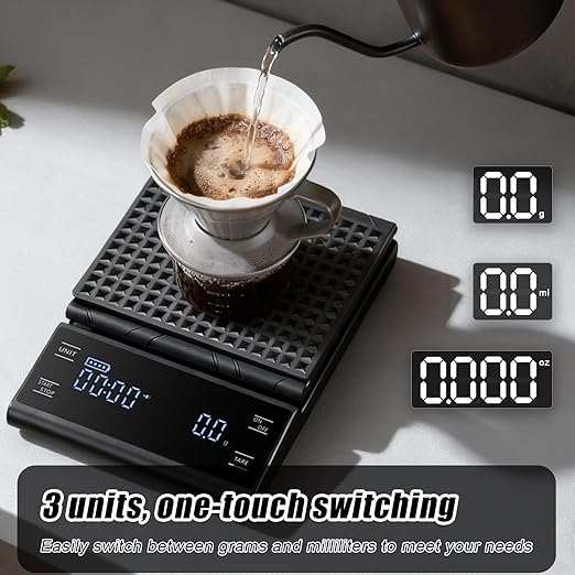 Rechargeable Coffee Scale with Timer, 5kg/0.1g Precision Pour Over Drip Espresso Scale for French Press, Digital Kitchen Scale with Auto Tare, Lit LCD Display and Silicone Cover