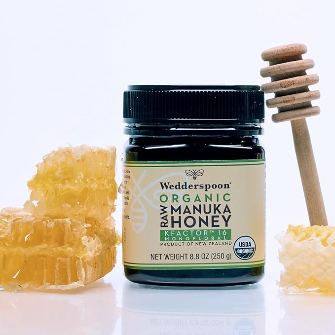 Wedderspoon Raw Organic Manuka Honey KFactor 16+, 8.8 Oz, Unpasteurized, Genuine New Zealand Honey, Multi-Functional, Non-GMO Superfood, Kfactor, Traceable from Our Hives to Your Home