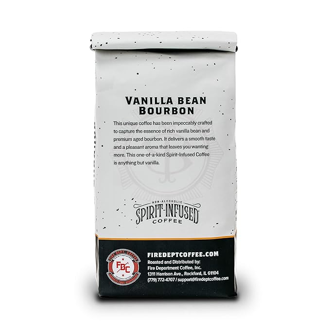 Fire Department Coffee - Vanilla Bourbon Coffee - Gives Back to Firefighters - Vanilla Bean Bourbon Infused Whole Bean - Non-Alcoholic - Roasted in the USA - Veteran Owned - 12 oz