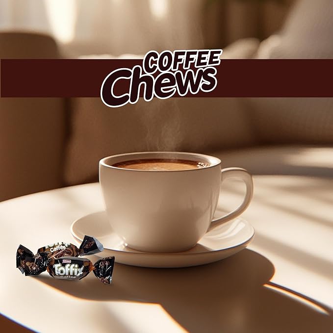 Toffix Coffee Chews, Center-Filled Soft Chewy Candy, 250 Pieces of Individually Wrapped Snacks for Kids & Adults, Coffee Flavored Chewy Candies - 2 Pound Bulk Bag - Pack of 8