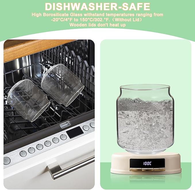 Small Glass Jars with Labels Spice Jar Round Storage Canister with Wooden Lid Clear Glass Food Jar for Pantry Sugar Tea Coffee Bean Spice Nuts Cookies Bath Salts (6 * 420ml(14oz))