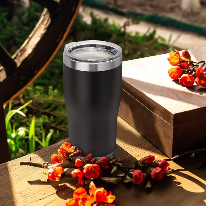 DOMICARE 20oz Tumbler with Lid Stainless Steel Tumblers Bulk, Double Wall Vacuum Insulated Coffee Travel Mug Powder Coated Tumbler, 4 Count (Pack of 1) Black