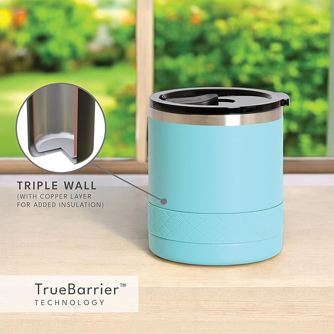 Elemental Recess Lowball Tumbler, 10oz Triple Wall Stainless Steel Cup with Non-Shattered Tritan Lid, Insulated Whiskey Glass, Insulated Coffee Tumbler Mug for Hot & Cold Drinks - Robin's Egg