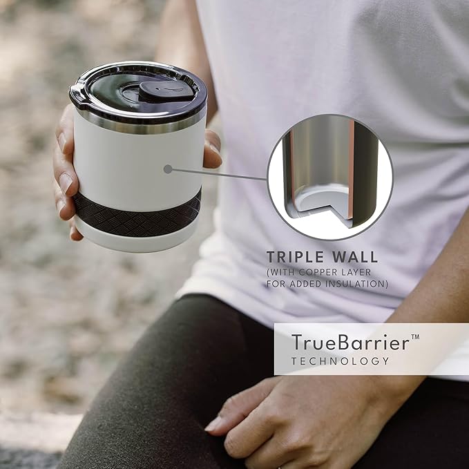 Elemental Recess Lowball Tumbler, 10oz Triple Wall Stainless Steel Cup with Non-Shattered Tritan Lid, Insulated Whiskey Glass, Insulated Coffee Tumbler Mug for Hot & Cold Drinks - White