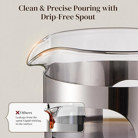 Veken French Press Coffee Maker 34oz 1 L, No Plastic Touching Cafe, Heat Resistant Thickened Borosilicate Glass, Stainless Steel Brewer, Cold Brew Cafetera Teapot for Kitchen Travel Camping, Silver