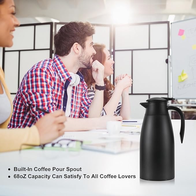 Updated Thermal Coffee Carafe, 70 Oz Insulated Stainless Steel Coffee Carafes for Keeping Hot Coffee & Water Hot Beverage-12Hours, Double Walled Vacuum Thermos Carafe(Black+White)