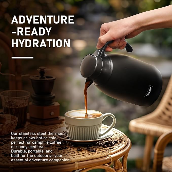 Thermal Coffee Carafe 2L/68 Oz Double-Wall Vacuum 304 Stainless Steel Insulated Thermoses Flask, 24-Hour Keeps Hot/Cold, Leak-Proof, for Travel, Work, Outdoor, BPA-Free, Easy to Clean