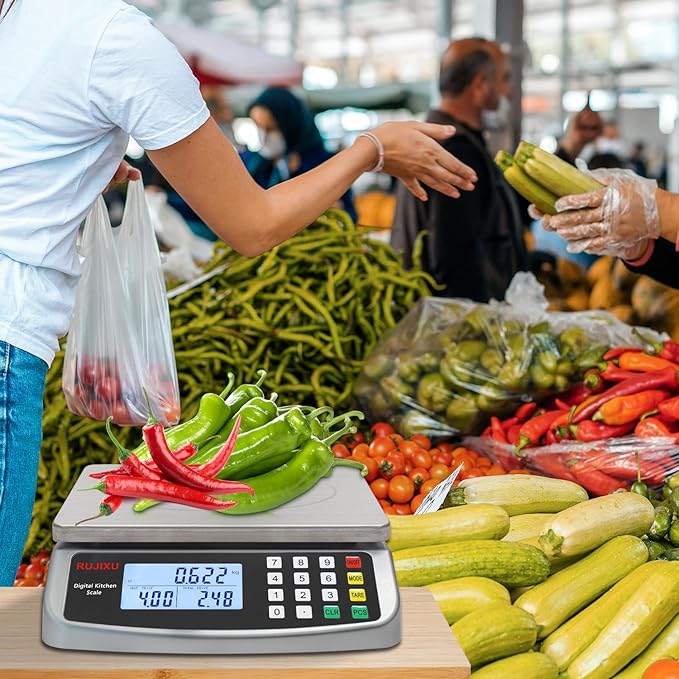 Food Scale 88lb/40kg Large Digital Kitchen Scale 0.05oz/1g with Price Computing Commercial Scale 304 Stainless Steel gram Scale for Baking Cooking Meat Restaurant ,USB or AA Battery(Included)