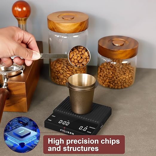 Coffee Espresso Scale with Timer, Kitchen Food Digital Matcha Scale, Rechargeable, Glass Mirror Design, for Barista, 0.3-2000g/0.1g