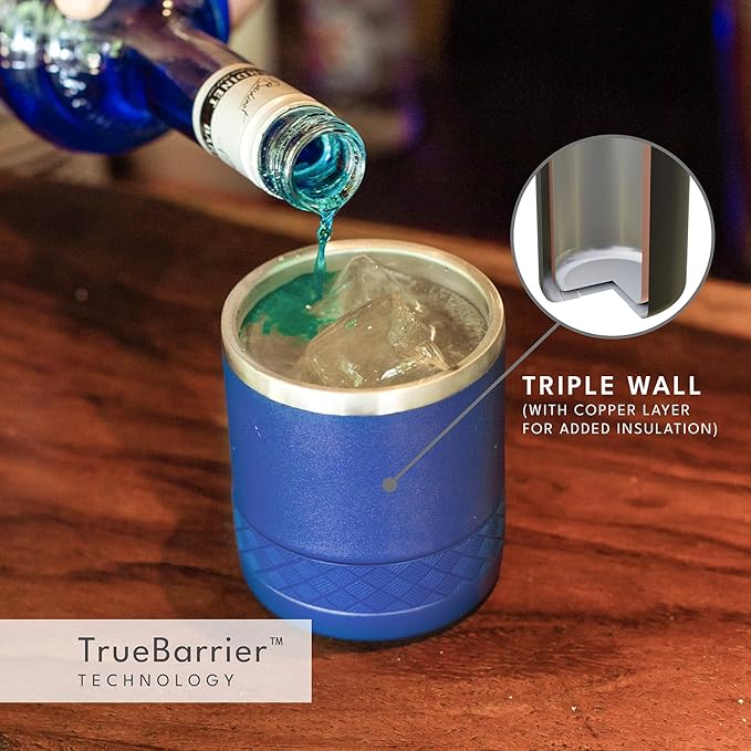 Elemental Recess Lowball Tumbler, 10oz Triple Wall Stainless Steel Cup with Non-Shattered Tritan Lid, Insulated Whiskey Glass, Insulated Coffee Tumbler Mug for Hot & Cold Drinks - Royal Blue