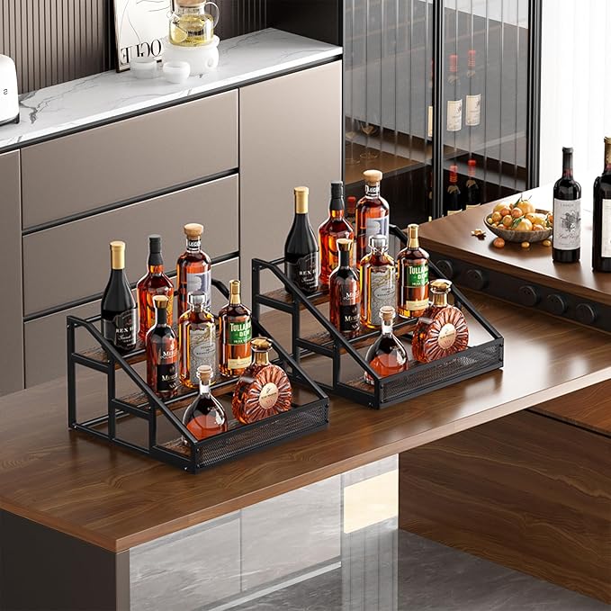 B4Life 2 Pack 3-Tier Liquor Bottle Display Shelf Bar Shelves for Liquor Bottles,Retro Liquor Shelf for Bar Liquor Whiskey, Spirits
