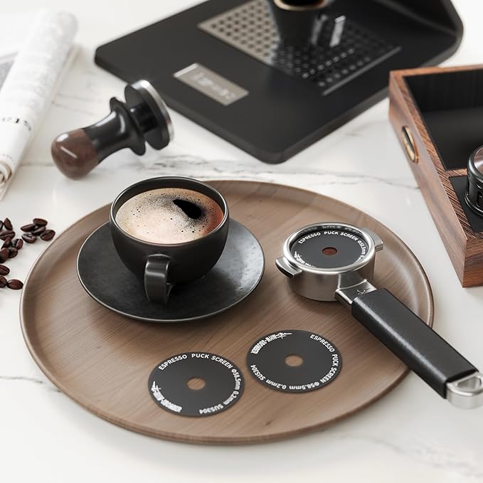 MHW-3BOMBER 51mm Espresso Puck Screen - 0.2mm Ultra Thin Espresso Puck - Metal Reusable Coffee Filter for Portafilter Basket 51mm - Puck Screen with Stand 3 Pack FG7050-OS
