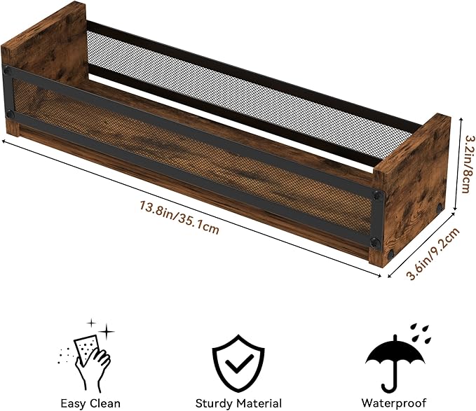 Alyoen Liquor Bottle Display Shelf, Coffee Syrup Rack Organizer, Countertop Liquor Wine Rack, 4 Bottles Coffee Station Organizer with Fences & Handles, Home Retro Bar Shelf Stand for Liquor Whiskey