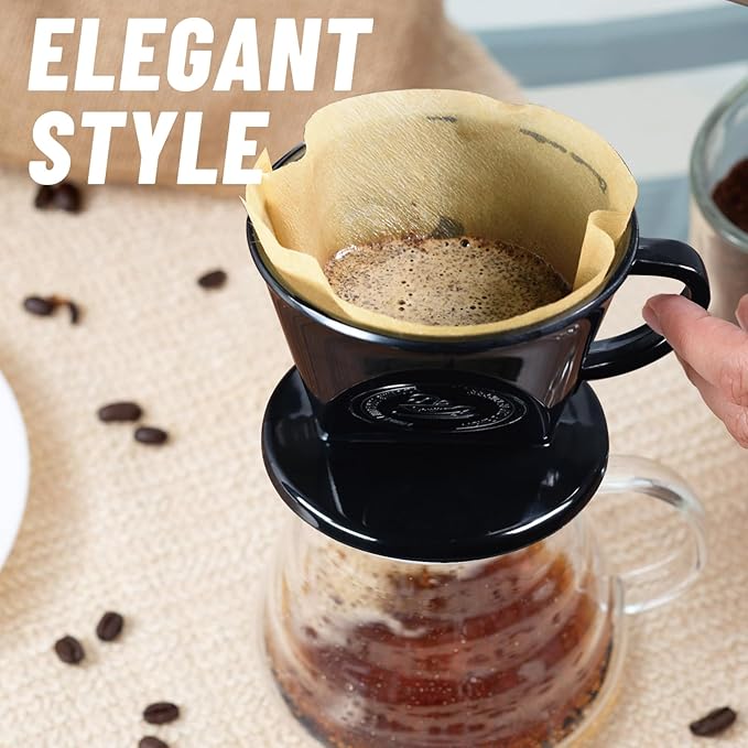Melamine Pour Over Coffee Maker with 3 Drip Holes, Pour Over Coffee Dripper For Camping, Home, Café, Size 02 (Black)