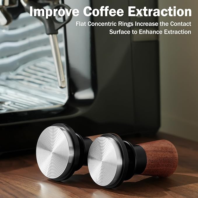 PUSEE 53.3mm Espresso Tamper, Calibrated Tamper with 30lbs Double Spring Loaded Tamper Walnut Wood Coffee Tamper for Barista Home,Stainless Steel Base Tamper Espresso Tool Fits 54mm Portafilters
