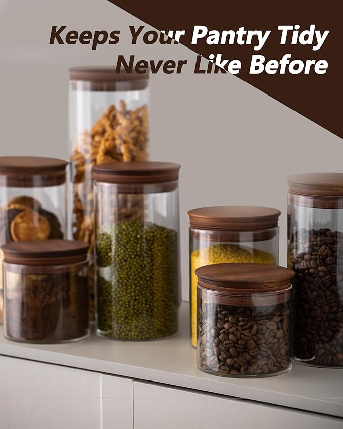 17 oz Coffee Canister with Scoop and Wooden Lids, Airtight Glass Coffee Beans Storage Container Sets of 2 for Ground Coffee,Food Storge Jars for Ground Coffee Bar Cereal Snack