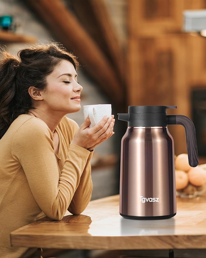 51 Oz Carafes for Hot Liquid, Stainless Steel Insulated Vacuum Thermal Coffee Carafes For Keeping Hot, 1.5 Liter Coffee Dispenser(Gold/Gold)