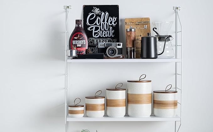 Small Ceramic Jar with Lid, Coffee Container Canister Kitchen Food Storage Jars for Spice Sugar Tea Bag, Stackable Decorative Jars for Countertop, White & 5 fl.oz