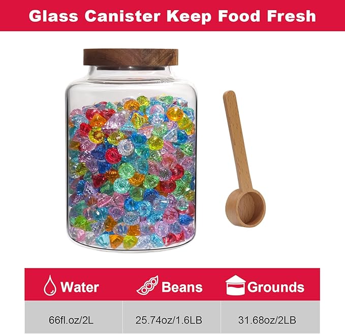 Glass Coffee Storage Jar with Lids Scoop Thicken Glass Coffee Canister Borosilicate Glass Food Containers for Ground Coffee Beans Nut Pasta Sugar Candy Spice Rice Loose Tea