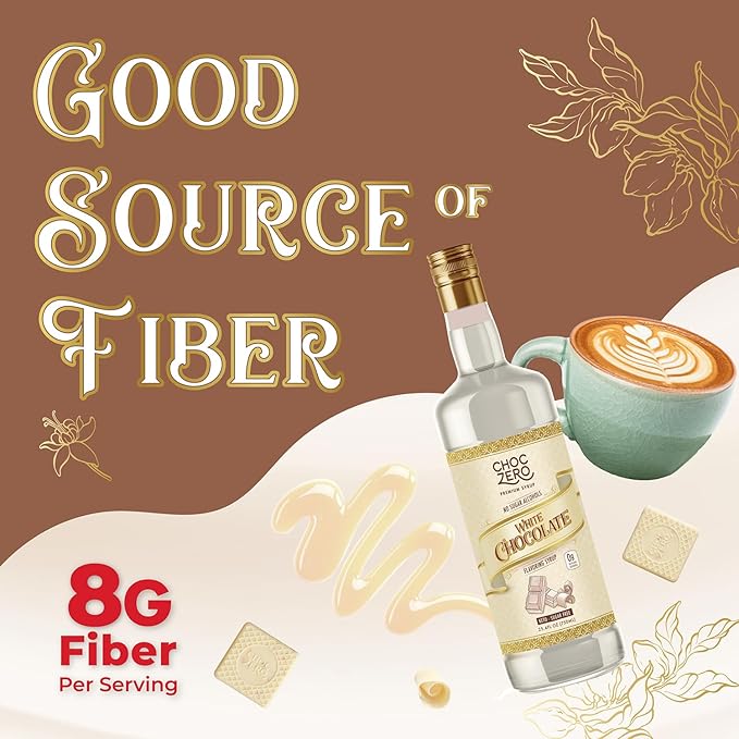 ChocZero Sugar Free White Chocolate Syrup for Coffee - Latte Flavoring Syrups - Keto Friendly, Zero Sugar, 25.4 Ounces (Pack of 1)