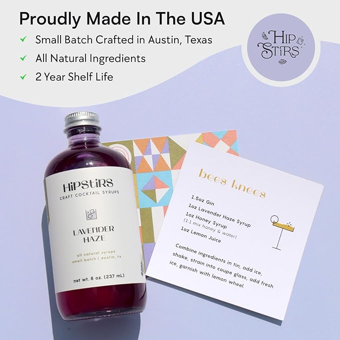 HipStirs Lavender Haze Syrup - Real Ingredients are in our Luxurious Lavender Syrup for Drinks - Using Natural Flavoring to keep your Cocktails Non-GMO, Gluten Free & Vegan (8 oz)