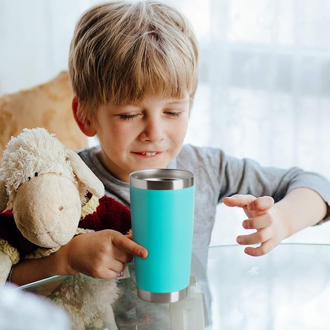 HASLE OUTFITTERS 20oz Stainless Steel Tumblers Bulk, Insulated Travel Cup with Lid, Double Wall Vacuum Coffee Mug for Cold & Hot Drinks 4 Pack, Light Blue