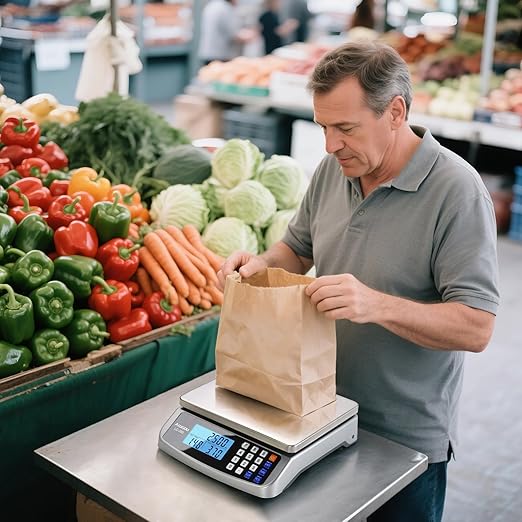 66lb Food Scale, Commercial Kitchen Scale with Price Computing, Plug-in Usable, 0.05oz/1g, 304 Stainless Steel, for Cooking, Vegetables, Farm, Industry, Counting. LC300 Silver
