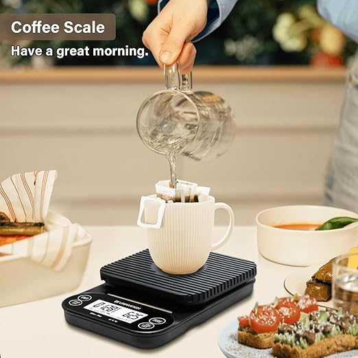 Digital Coffee Scale with Timer 3kg/0.1g,High Accuracy Espresso Scale with Timer/Auto Off/Tare Function,for Pour Over Drip Coffee,Kitchen Scale with LCD Display (Batteries Included)