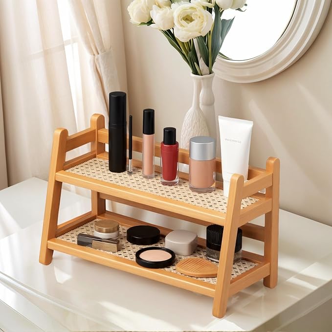 2-Tier Coffee Station Organizer, Bamboo Coffee Cup Holder for Counter top, Vintage Mug Organizer, Rustic Mug Holder for Kitchen