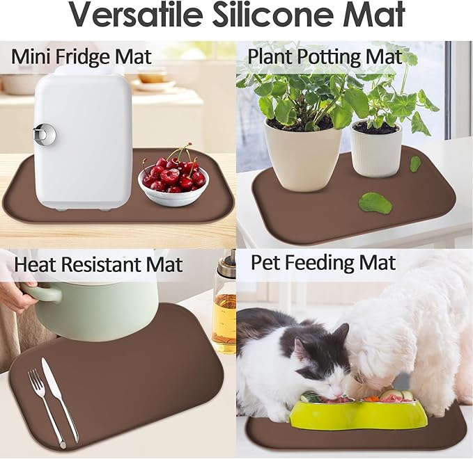 Silicone Coffee Maker Mat with Lip, 17.4'' x 10.6'' Heavy Duty Coffee Maker Mat for Countertops, Coffee Tray Fit Under Coffee Machine Appliance Automatic Machines Espresso Accessory, Brown