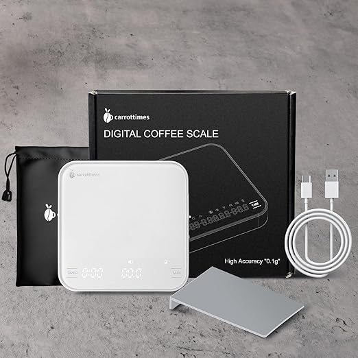 Rechargeable Mini Coffee Scale with Timer, 2kg/0.1g Precision Espresso Scale, Portable Coffee Weight Scale w/ 4 Modes for Espresso and Pour-Over Coffee (White)