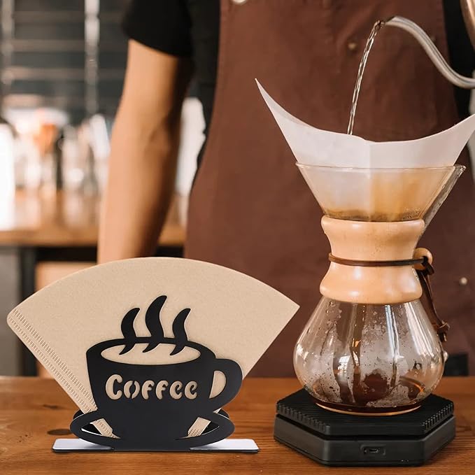ELLDOO Coffee Filter Holder, Metal Wall Mounted Cone Coffee Filter Storage, Pour Over Coffee Filter Stand Paper Dispenser Rack for Cafe Kitchen Office, Art Decor Coffee Station Accessories