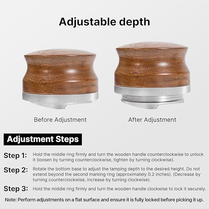 51mm Espresso Distribution Tool with Red Rosewood Handle Stainless Steel Coffee Distributor Adjustable Depth Espresso Leveler, Compatible with 51mm Portafilter