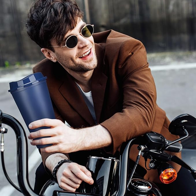 Domensi 15 Pack Reusable Coffee Cups with Lids 16 oz Disposable Travel Cups Bulk Plastic to Go Coffee Tumblers for DIY Hot Cold Drink Party Favors Coworker, Microwaveable (Dark Blue)