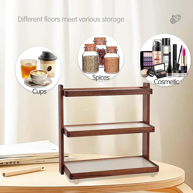 Coffee Mug Holder Wooden Cup Rack,3-Tier Acrylic Home Coffee Mug Display Rack for Kitchen Countertops, Coffee Bars, for Placing Mugs, Coffee Beans, Syrup, Cups, Stirrers