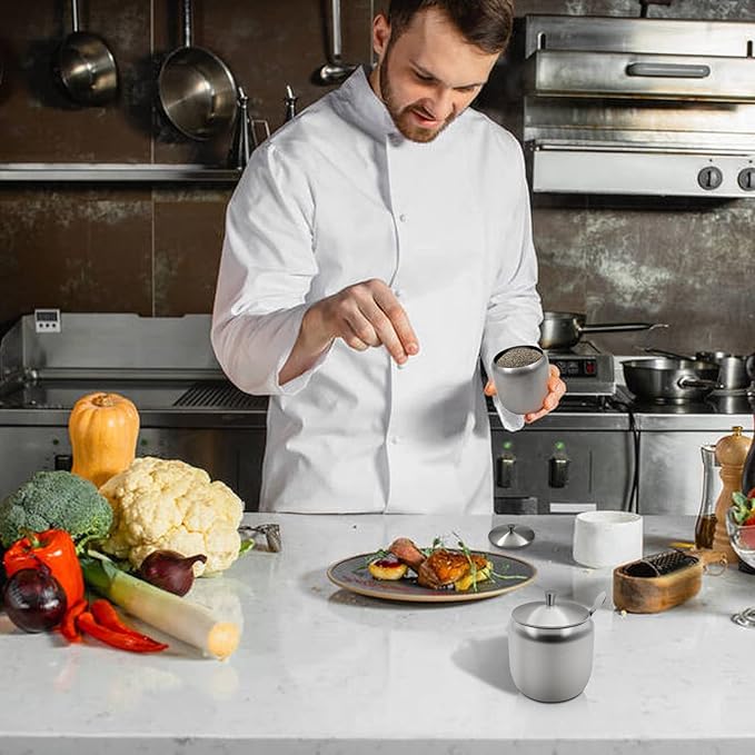 300ml Stainless Steel Sugar Bowl with Lid and Spoon 10 OZ Coffee Seasoning Jar Condiment Pot Spice Container Canister Cruet with Lid and Spoon