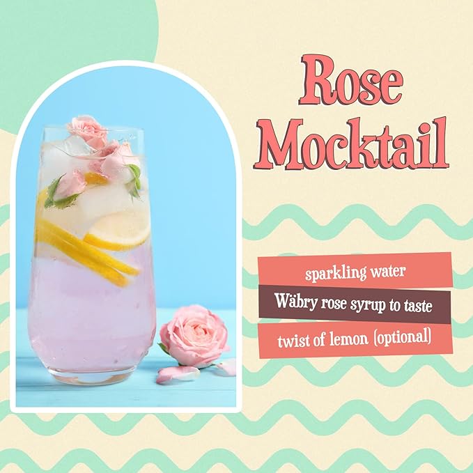 Wäbry Organic Rose Syrup – 16.4oz (468g), Natural Coffee Syrup, Perfect for Lattes, Tea, Shaved Ice and Soda, Vegan Friendly, Non-GMO, Dye-Free Snow Cone Syrup – BPA-Free Plastic Bottle