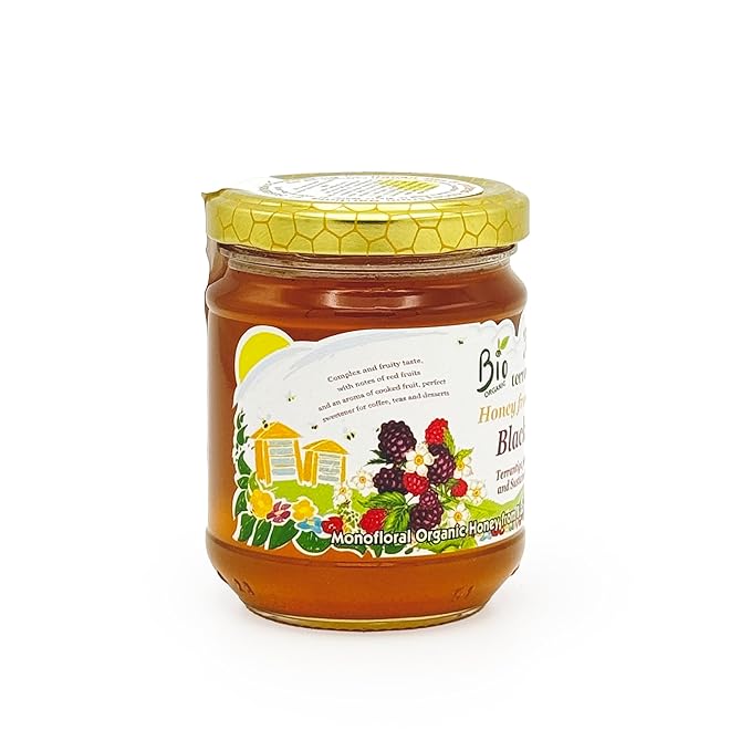 WellEatable Blackberry Organic Raw Honey from Wild Blackberry Flowers, Artisanal Complex and Fruity Honey from Sardinia, Italy - (250gr) 8.81 Ounce (Pack of 1)