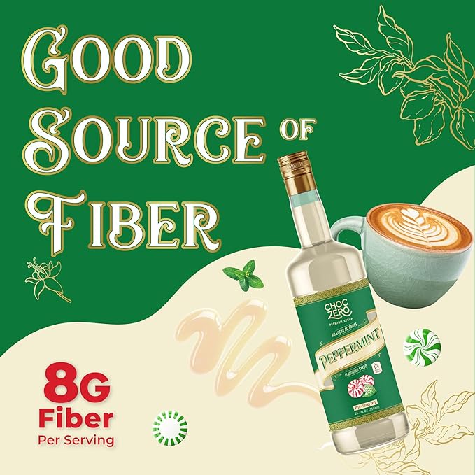 ChocZero Sugar Free Peppermint Syrup for Coffee - Keto Flavoring Syrups - Low Calorie Simple Syrup for Flavored Drinks – 25.4 Fluid Ounces