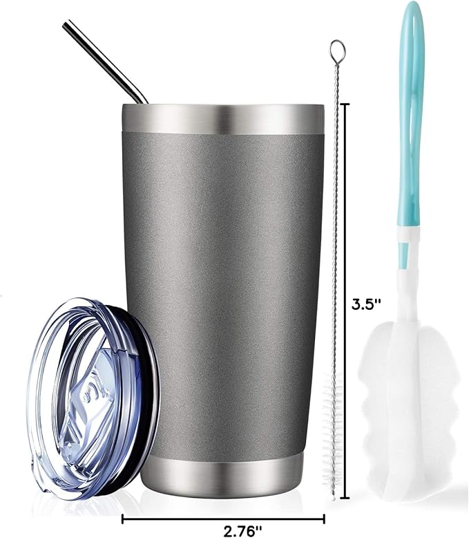 COMOOO 20oz Double Wall Vacuum Insulated Travel Mug, Stainless Steel Tumbler with Lid, Durable Powder Coated Insulated Coffee Cup for Cold & Hot Drinks (Cold Grey, 1 Pack)