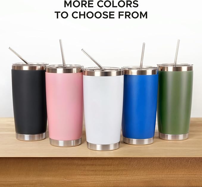 OMTech 20oz Tumblers Bulk, 12pc Stainless Steel Tumbler Set with Lid & Straw, Double Wall Vacuum Insulated Mug for Laser Engraver, Travel Coffee Mug for Hot & Cold Drinks, Army Green Powder Coated Cup