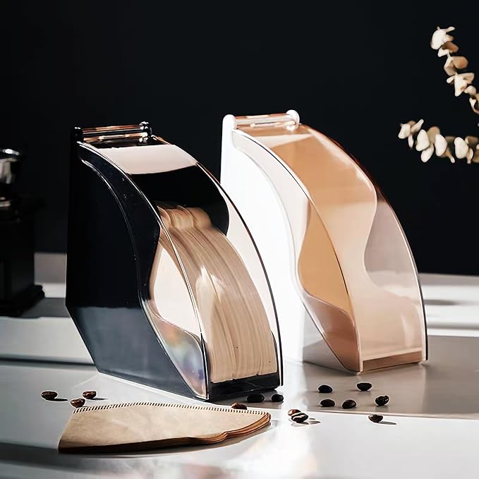 Coffee Filter Paper Holder with Dustproof Cover Coffee Filter Storage Container Filter Paper Box (Black for cone filter paper)