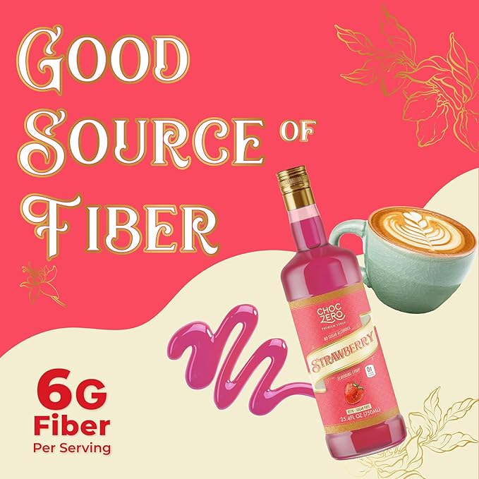 ChocZero Flavoring Syrup, Strawberry Flavor, Sugar Free Syrup for Drinks, Keto Friendly, 25.4 Fluid Ounces