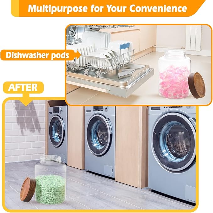 Large Glass Coffee Jars with Spoons 60 oz /1800ml, Round Storage Canister with Wooden Lid Clear Glass Food Jar for Pantry Sugar Tea Coffee Bean Spice Nuts Cookies Bath Salts (1800ml/60oz)