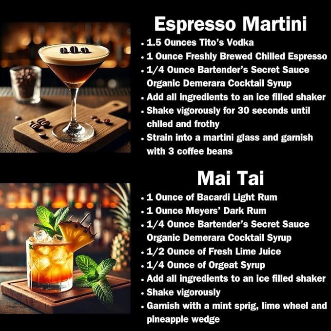 Bartender’s Secret Sauce USDA Organic Demerara Syrup – 2-Pack (16oz Bottles) – Handcrafted, Gluten-Free Cocktail Syrup – Makes 128 Drinks – Great for Old Fashioneds, Tiki & Coffee Drinks