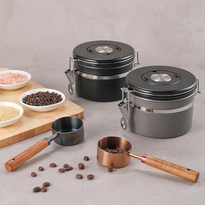 Coffee Canister, Airtight Coffee Container with Date Tracker Lid, Stainless Steel Canister for Kitchen Food Storage (Black, 9oz)