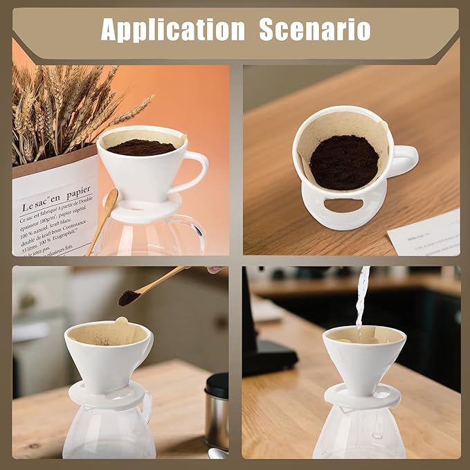 250 Count Coffee Filter #2, #2 Coffee Filters Disposable with 3 Wooden Coffees Spoons, Unbleached Natural#2 Coffee Filters Cone, Organic Cafe Filter NO.2 for Drip and Pour Over Coffee & Tea(2-6 Cup)